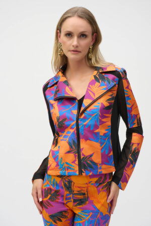 Joseph Ribkoff 252919 Multi Scuba Tropical Print Fitted Jacket