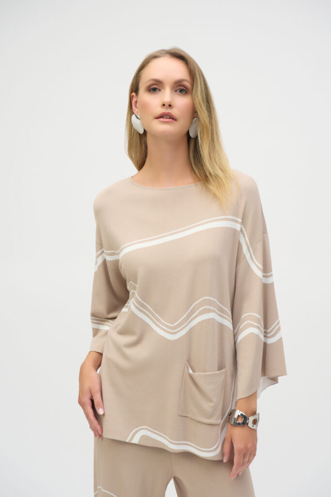 Joseph Ribkoff 252932 Dune/Ecru Abstract Jacquard Knit Top