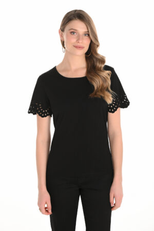 Frank Lyman 253748 Black Embroidered Short Sleeve Top