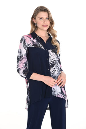 Frank Lyman 256348 Navy/Pink Print 3/4 Sleeve Blouse