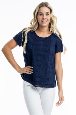 Orientique 42097 Navy Essential Broderie Cotton Top