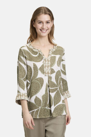 Betty Barclay Khaki/Multi Print V-Neck Top