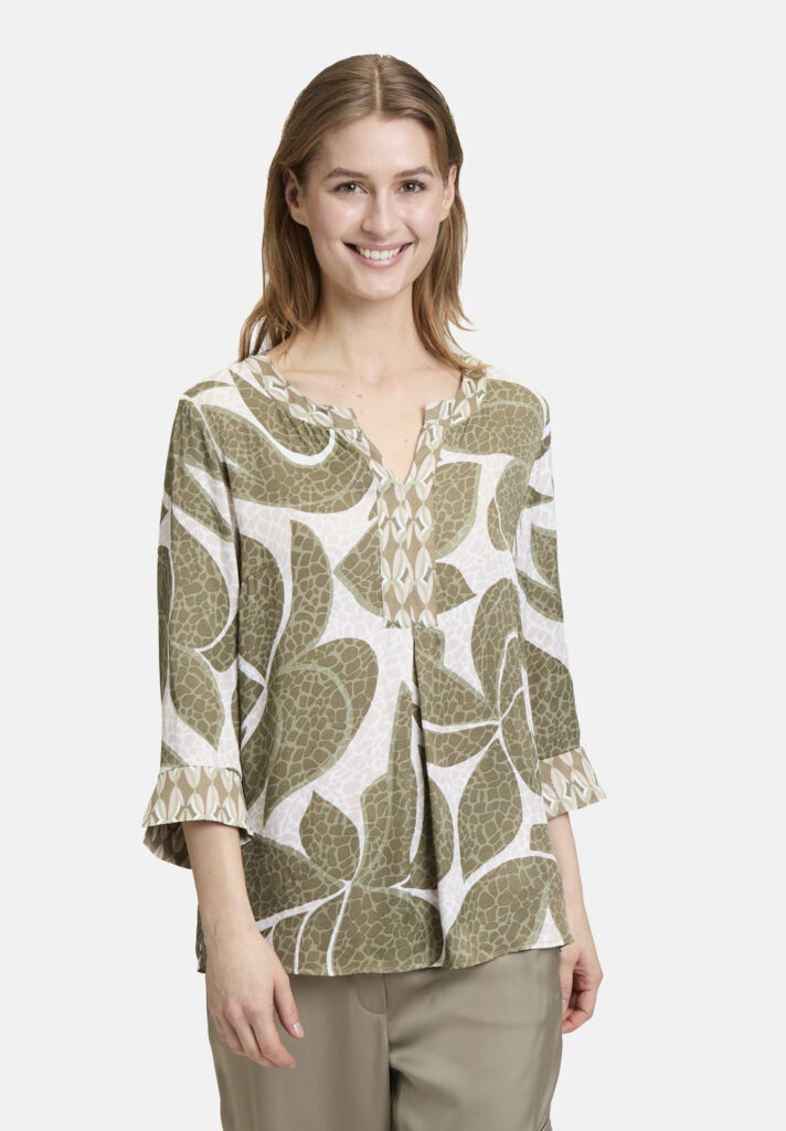 Betty Barclay Khaki/Multi Print V-Neck Top