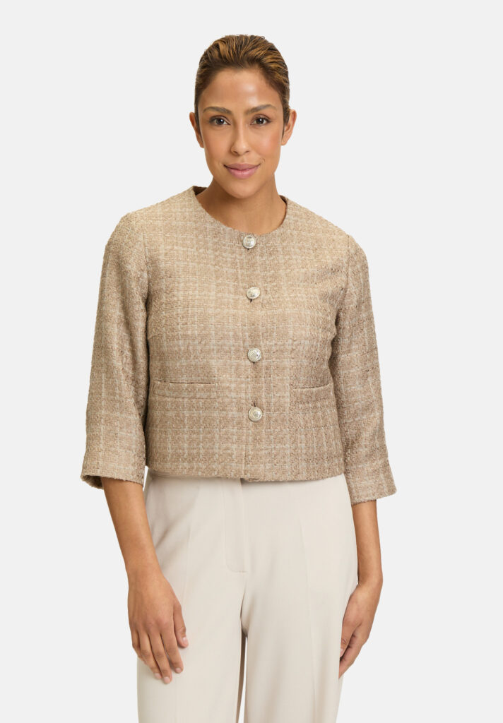 Betty Barclay Beige Round Neck Straight Fit Jacket