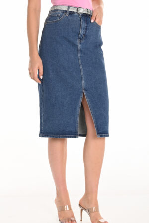 Frank Lyman 251509 Blue Denim Skirt With Front Zipper