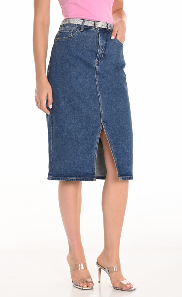 Frank Lyman 251509 Blue Denim Skirt With Front Zipper