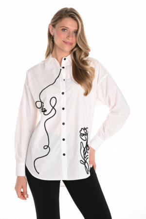 Frank Lyman 251556 White/Black Embroidered Woven Shirt