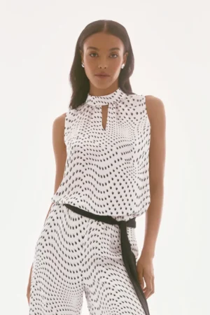 Joseph Ribkoff 251749 Satin Dot Print Sleeveless Top