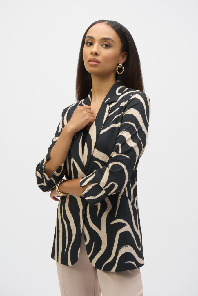 Joseph Ribkoff 252152 Black/Parchment Abstract Print Blazer