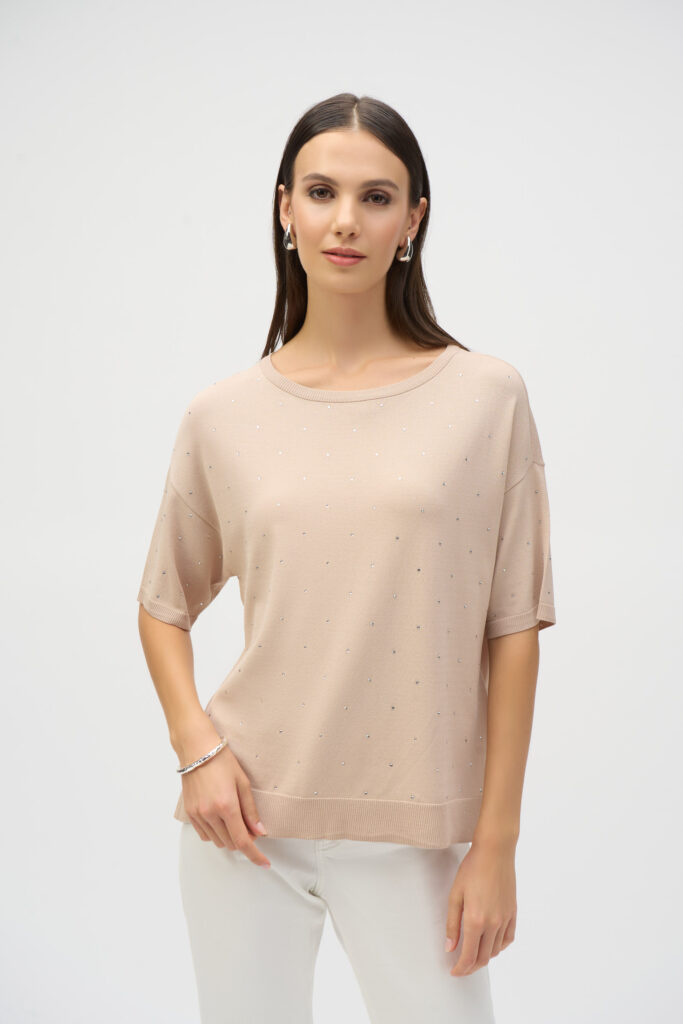 Joseph Ribkoff 252906 Parchment Diamante Detail Knit Top