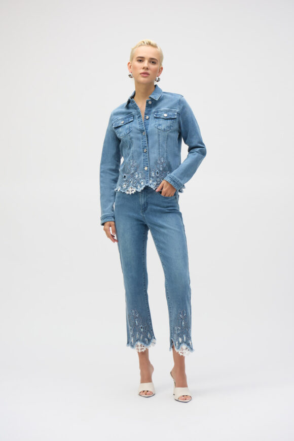 Joseph Ribkoff 252911 Stretch Denim Jacket With Embroidery