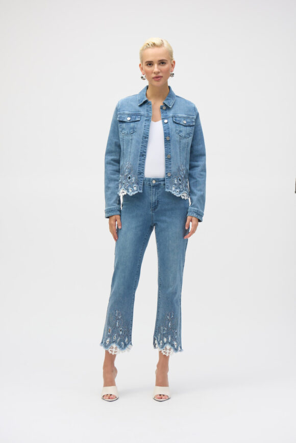 Joseph Ribkoff 252911 Stretch Denim Jacket With Embroidery
