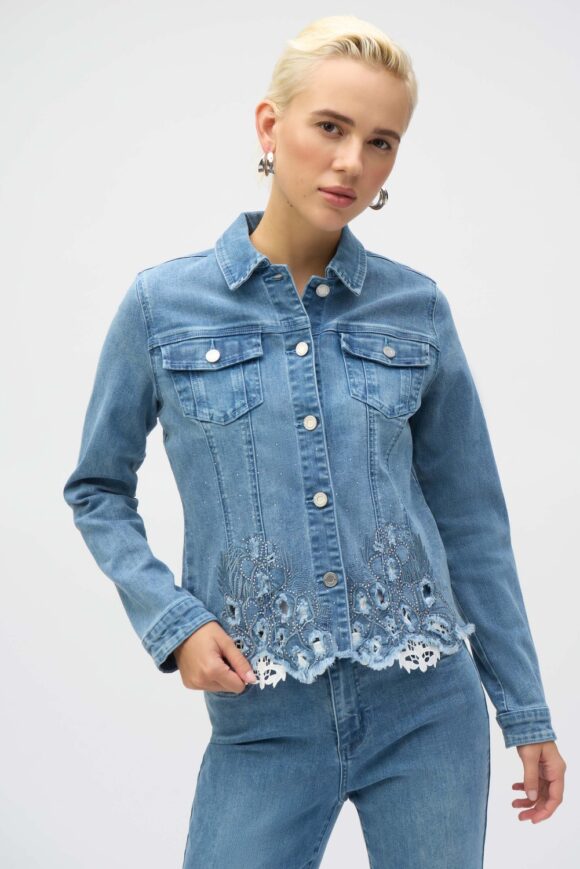Joseph Ribkoff 252911 Stretch Denim Jacket With Embroidery