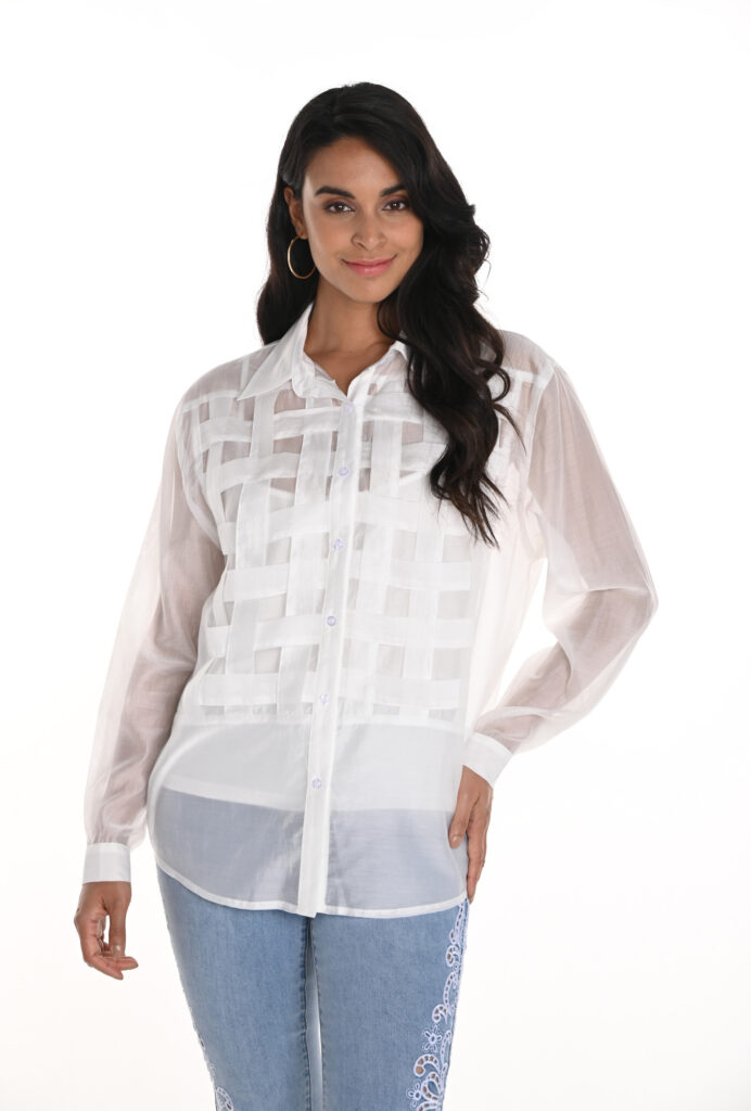 Frank Lyman 256817U Off-White Checkered Buttoned Shirt