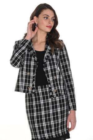 Frank Lyman 243513U Black/Off-White Button Detail Jacket