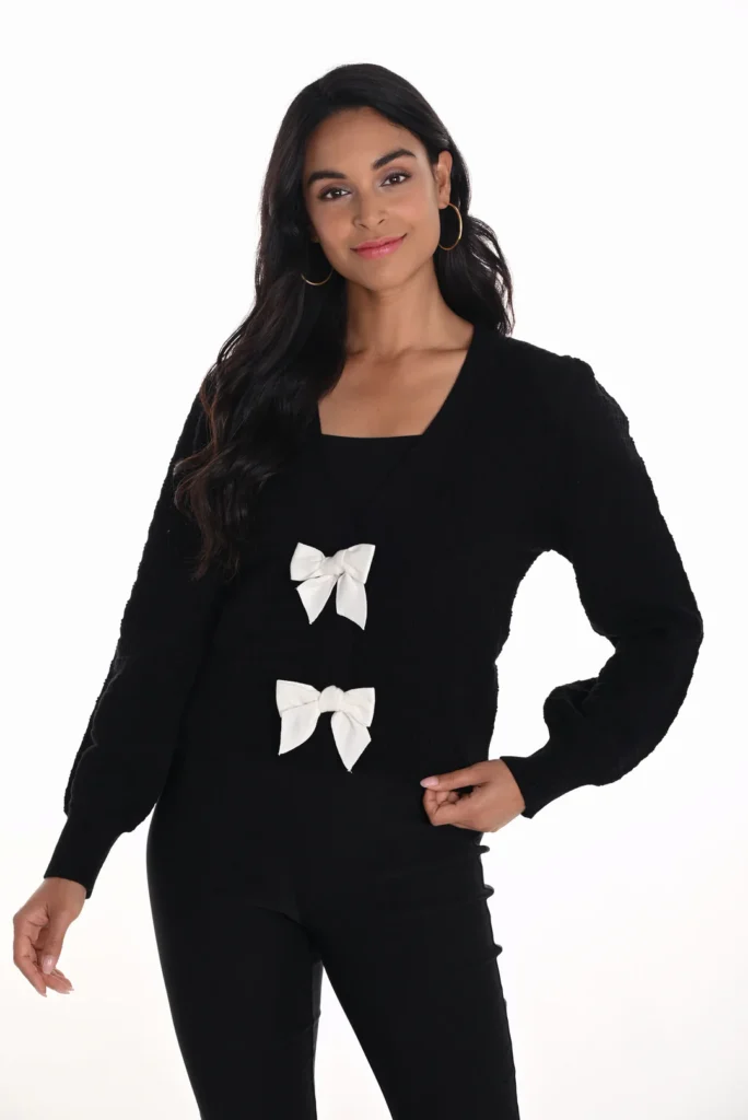 Frank Lyman 246224U Knit Cardigan With Bow Detail