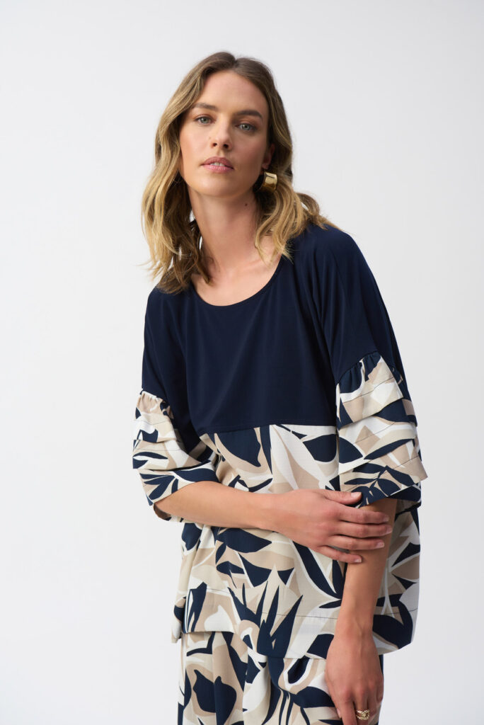 Joseph Ribkoff 251073 Vanilla/Multi Tropical Print Top