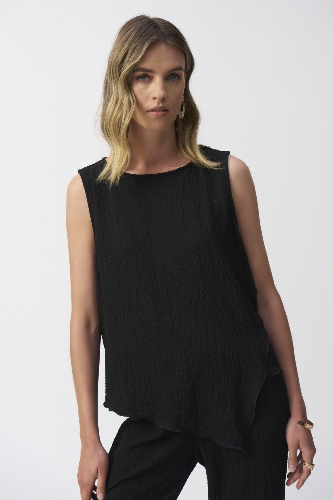 Joseph Ribkoff 251228 Black Asymmetrical Sleeveless Top