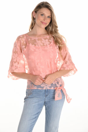 Frank Lyman 251284 Blush Chiffon 3/4 Sleeve Top