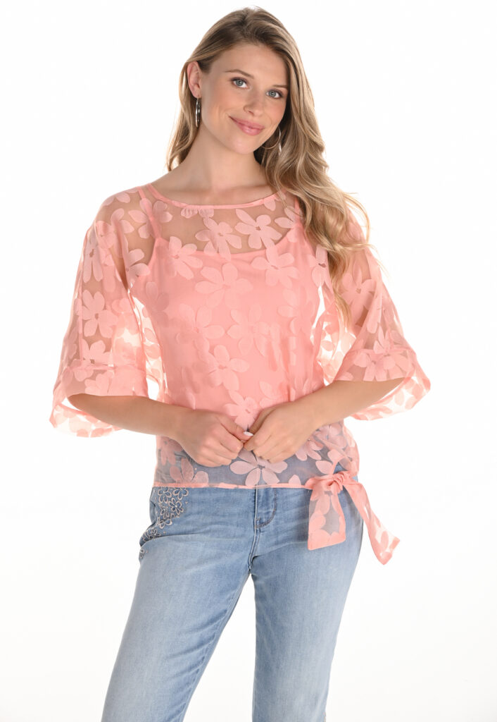 Frank Lyman 251284 Blush Chiffon 3/4 Sleeve Top