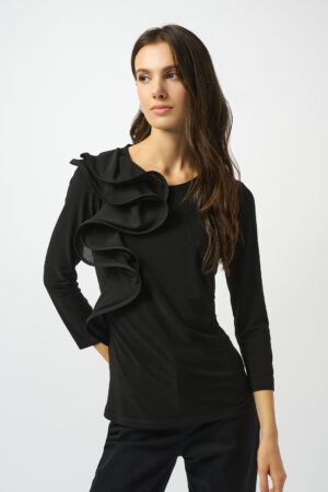 Joseph Ribkoff 253047 Black Silky Knit Fitted Ruffled Top