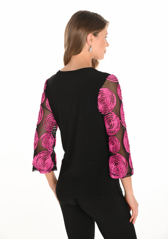 Frank Lyman 253231 Black/Begonia Embroidered Top