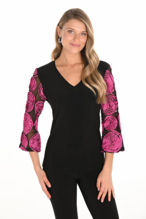 Frank Lyman 253231 Black/Begonia Embroidered Top