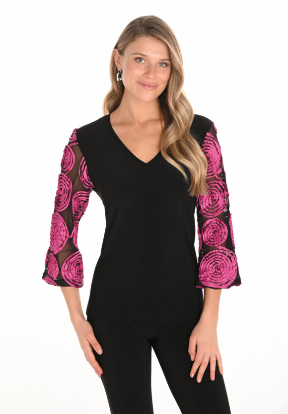 Frank Lyman 253231 Black/Begonia Embroidered Top