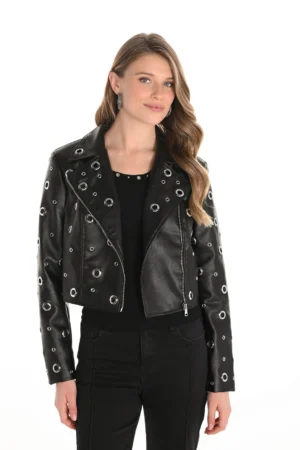Frank Lyman 253848 Black Faux Leather Biker Jacket