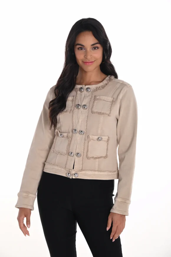Frank Lyman 251534 Beige Button Detail Denim Jacket
