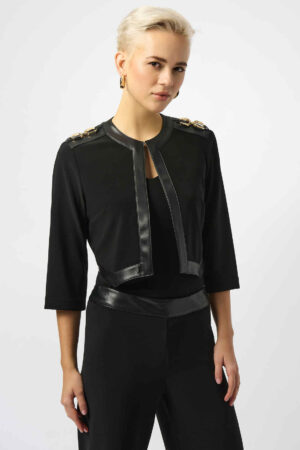 Joseph Ribkoff 253232 Silky Knit & Leatherette Cropped Jacket