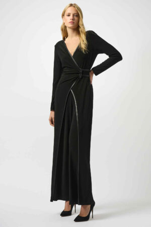 Joseph Ribkoff 253249 Black Wide-Leg Leatherette Jumpsuit