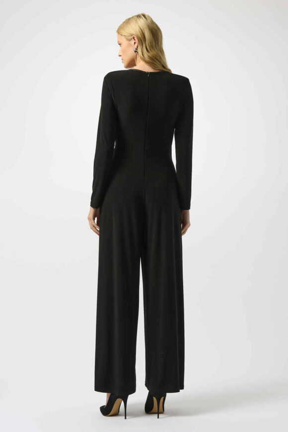 Joseph Ribkoff 253249 Black Wide-Leg Leatherette Jumpsuit