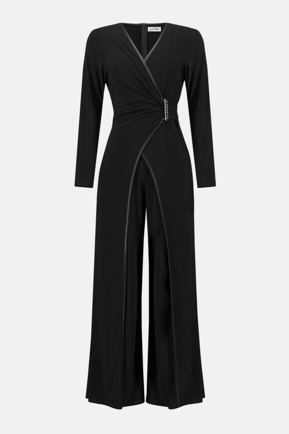 Joseph Ribkoff 253249 Black Wide-Leg Leatherette Jumpsuit