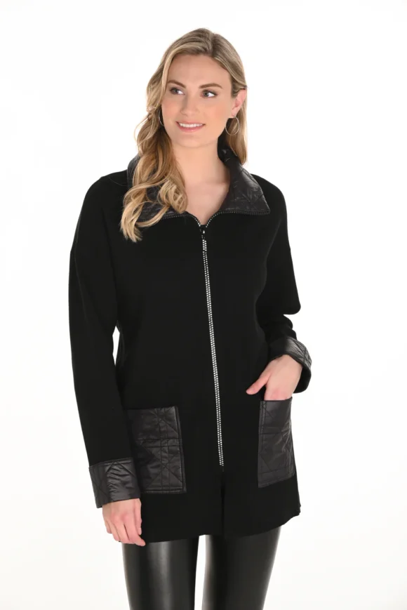 Frank Lyman 253761 Black Diamante Zipper Knit Jacket