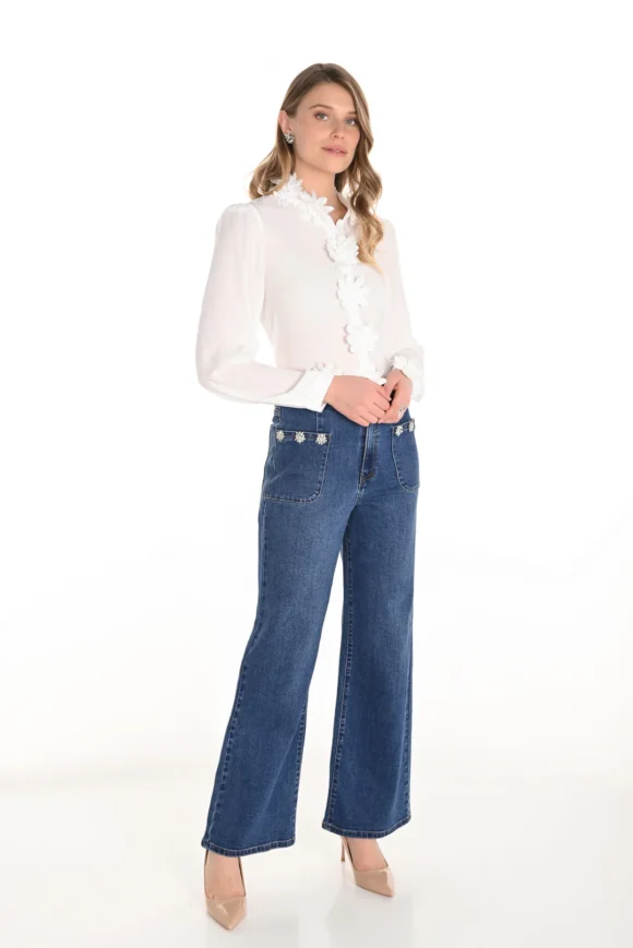 Frank Lyman 253866 Denim Blue Wide Leg Jeans