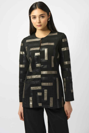 Joseph Ribkoff 253929 Scuba & Leatherette Collarless Jacket
