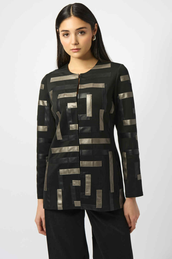 Joseph Ribkoff 253929 Scuba & Leatherette Collarless Jacket