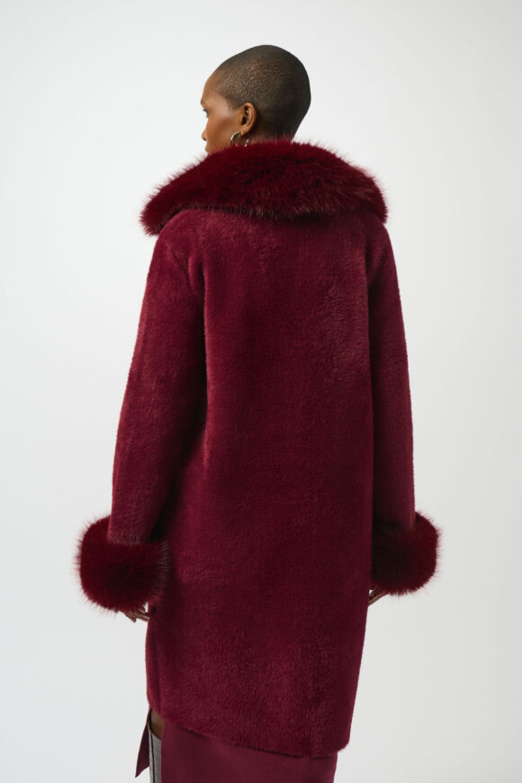 Joseph Ribkoff 243923 Merlot Feather Yarn and Faux Fur Knit Coat