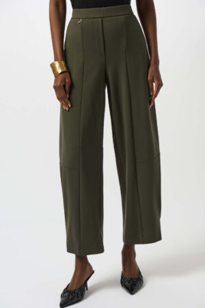 Joseph Ribkoff 253123 Avocado Heavy Knit Barrel-Leg Trousers