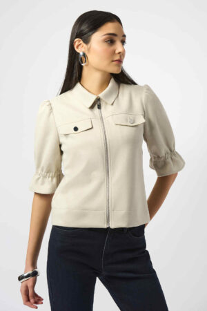 Joseph Ribkoff 253159 Moonstone Scuba Suede Cropped Jacket