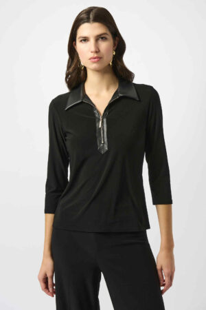 Joseph Ribkoff 253176 Silky Knit and Leatherette Fitted Top