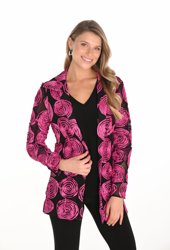 Frank Lyman 253230 Black/Begonia Embroidered Cover-Up