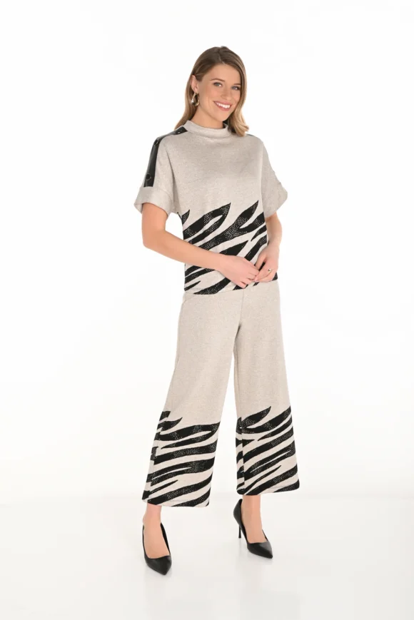 Frank Lyman 253339 Black/Beige Print Knit Trousers