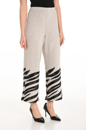 Frank Lyman 253339 Black/Beige Print Knit Trousers