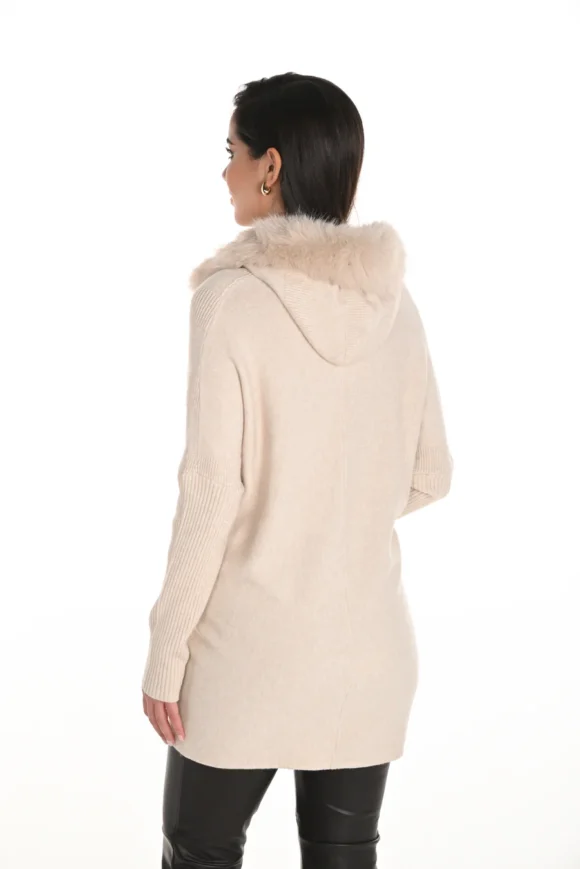 Frank Lyman 253780 Oatmeal Knit Hoodie With Pearl Detail