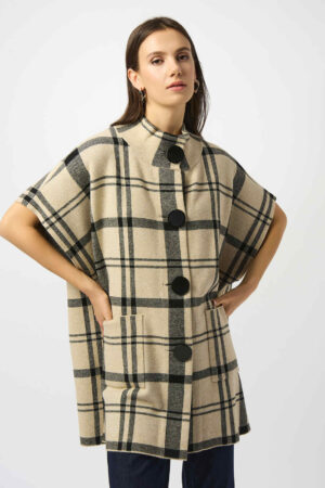 Joseph Ribkoff 253903 Jacquard Sweater Knit Plaid Poncho