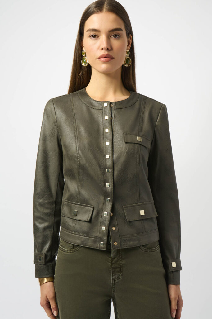 Joseph Ribkoff 253935 Avocado Faux Suede Fitted Jacket