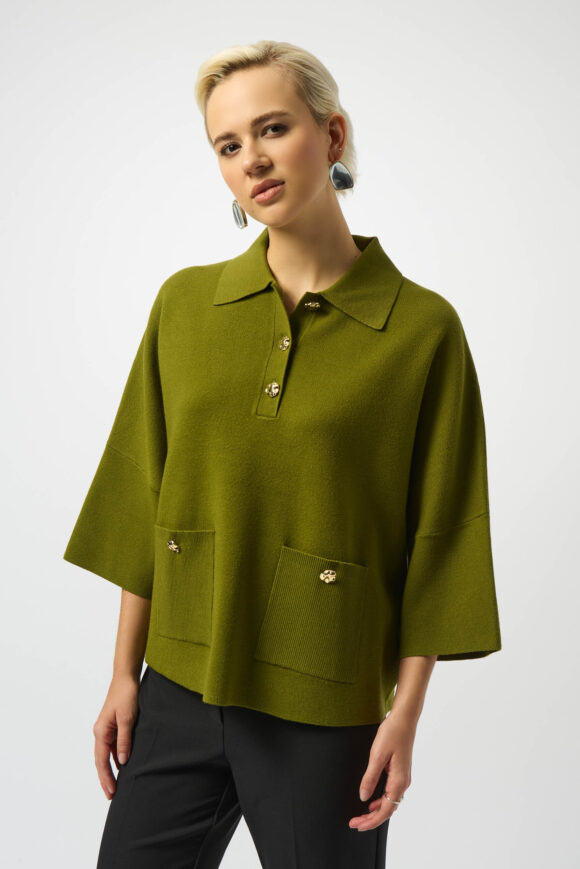Joseph Ribkoff 253962 Sweater Knit Pullover With Polo Collar