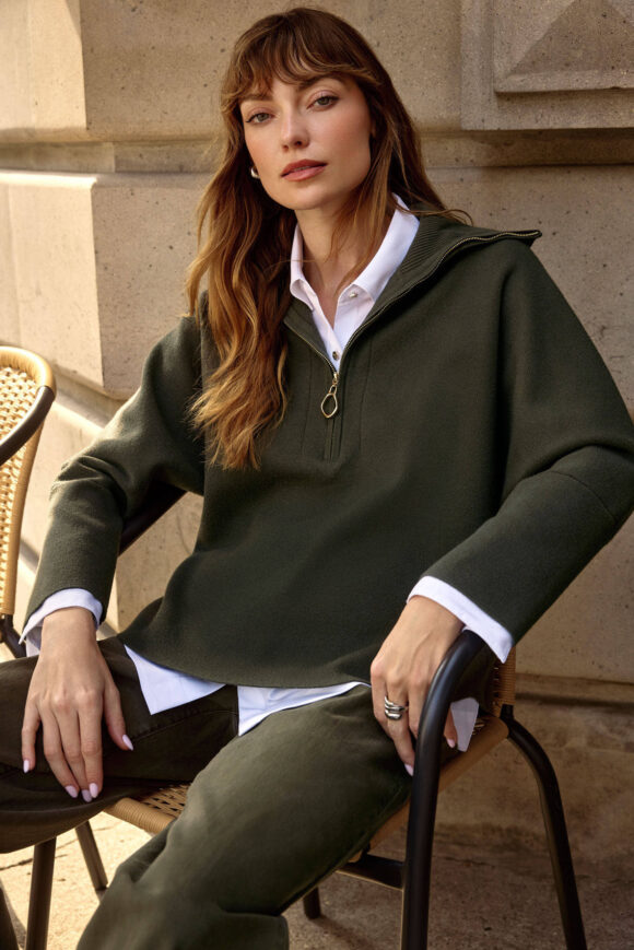 Joseph Ribkoff 253963 Sweater Knit Pullover With Zipped Collar